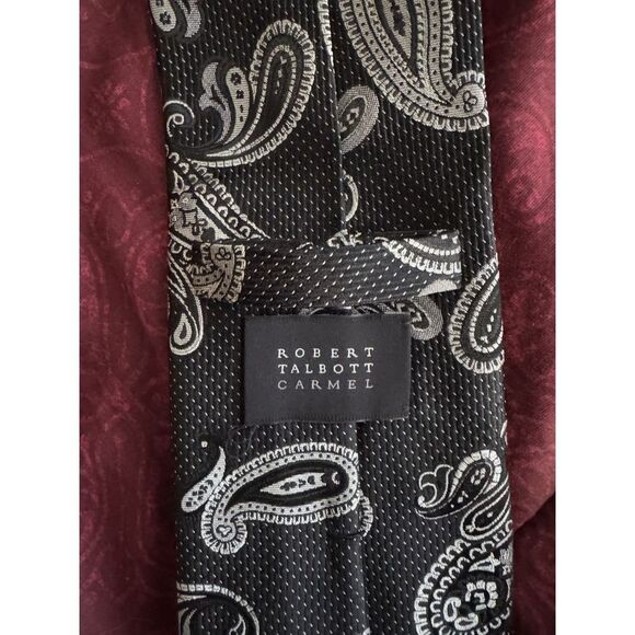 Robert Talbott Carmel Tie Mens Black Silver Paisley Necktie Hand Sewn Formal - Picture 7 of 9